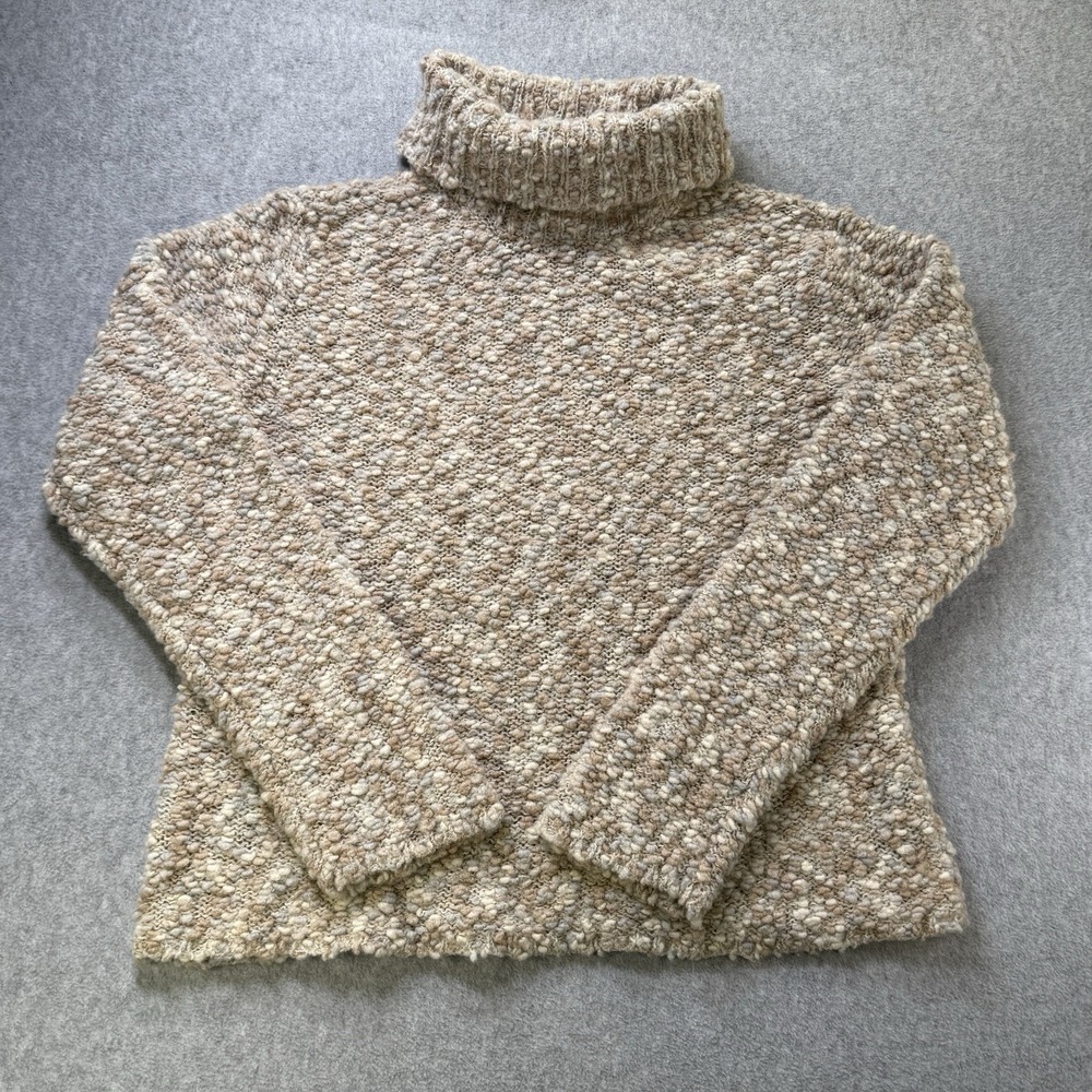 Talbots Petites Bouclé Turtleneck Sweater Beige Brown Wool Blend M